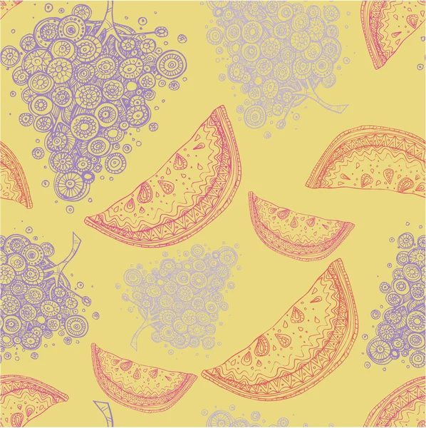抽象的なフルーツのスイカのブドウとのシームレスなパターン — ストックベクタ