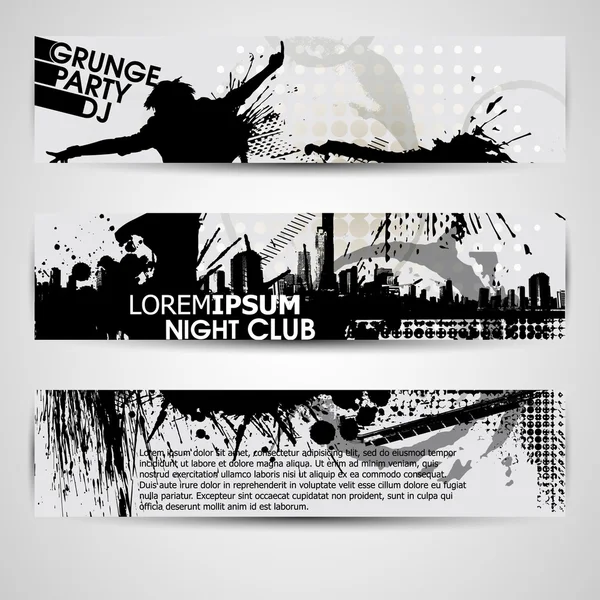 Conjunto de tres banners, encabezados abstractos con manchas grunge. Grunge. — Vector de stock