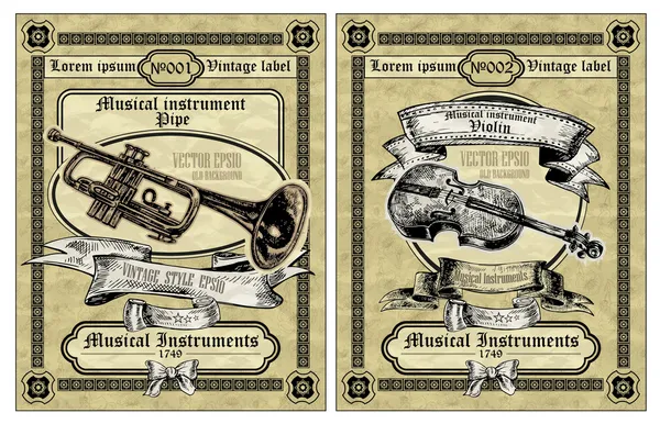 Conjunto de vetores etiquetas vintage - Instrumentos musicais —  Vetores de Stock