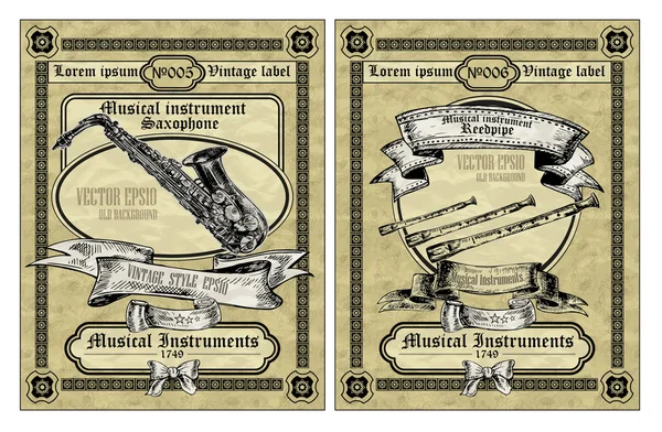 Vintage kaart klassieke instrumenten. saxofoon pijp — Stockvector