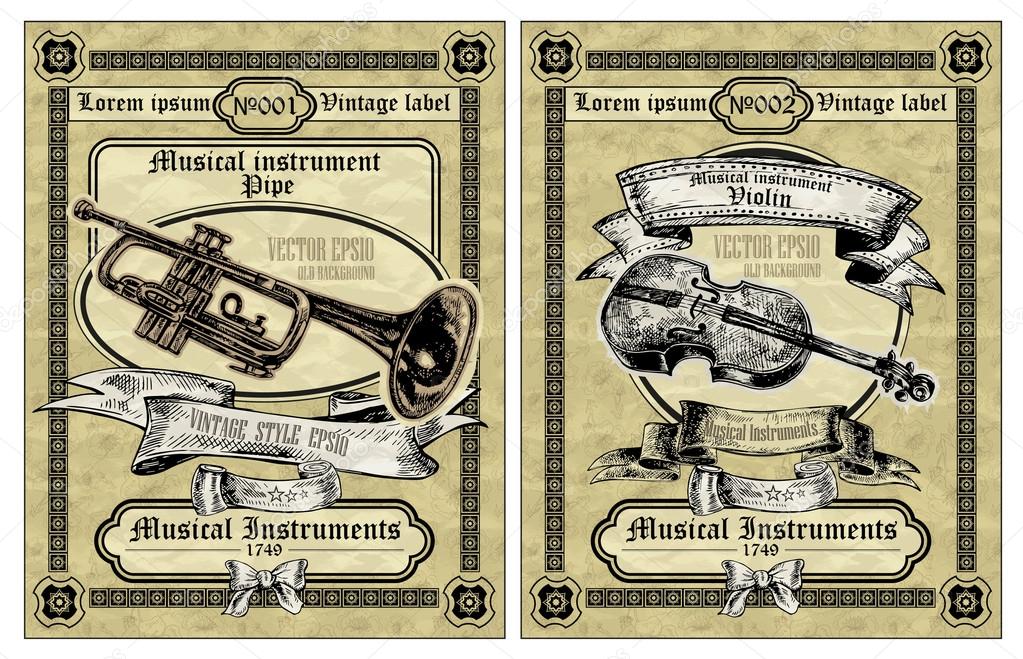 Vector set vintage labels - Musical Instruments