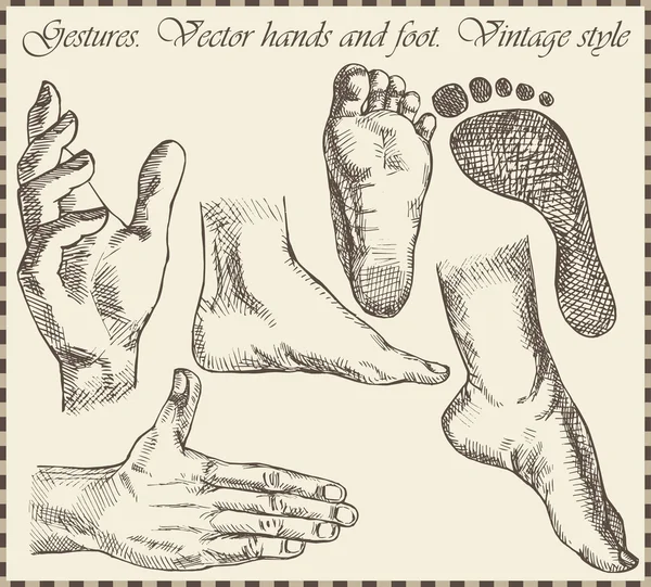 Mão e pés em estilo retro — Vetor de Stock