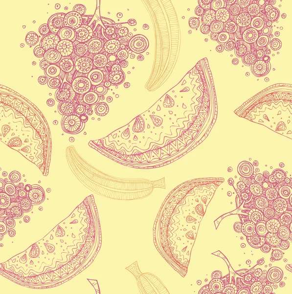 Abstracto fruta sandía uvas plátano — Vector de stock