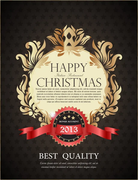 Tarjeta de felicitación de Navidad de oro — Vector de stock