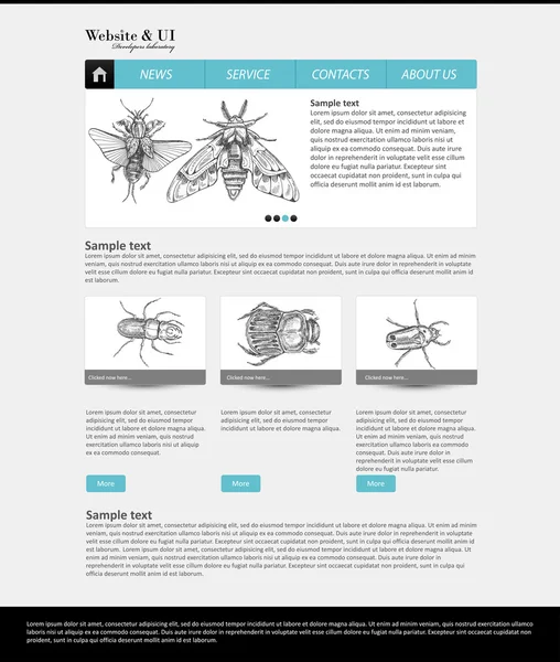 Website sjabloon entomologische verzameling — Stockvector