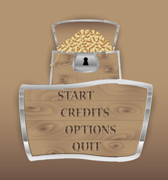 Vintage wooden chest with golden coin