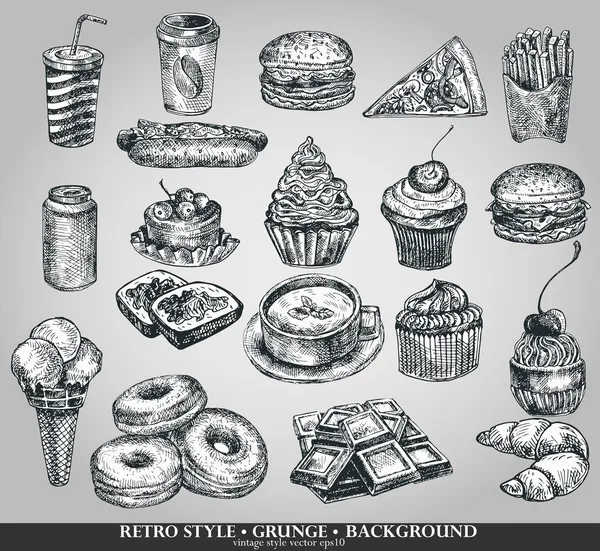 Set fast food et confiserie vintage — Image vectorielle