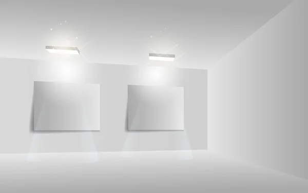 Galeria Interior com parede vazia e luzes — Vetor de Stock