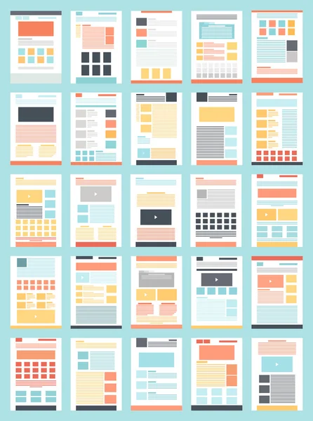 平らなウェブサイトのテンプレートのコレクション — ストックベクタ