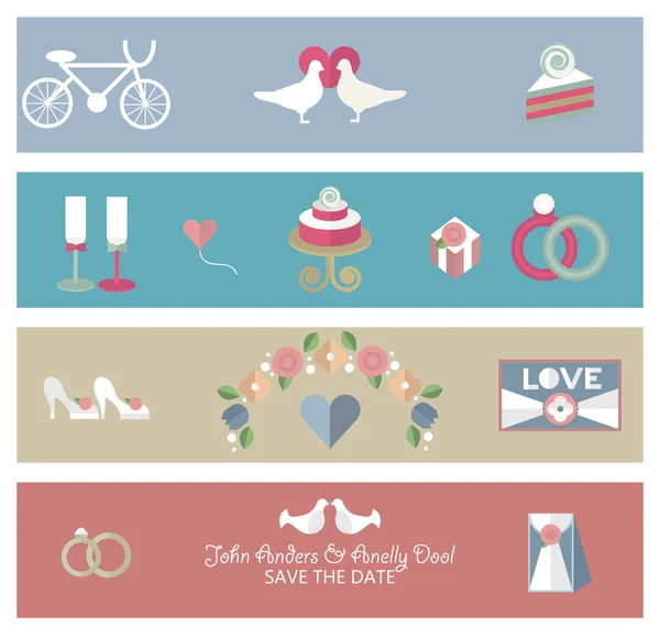 Beautiful set of 4 stylish banners, wedding invitations — Stock Vector