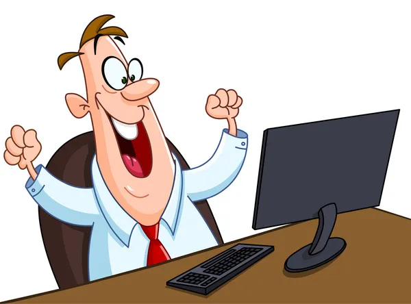 Homem feliz com computador — Vetor de Stock