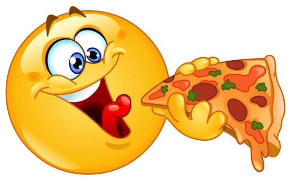 Emoticon eating pizza — Stock Vector