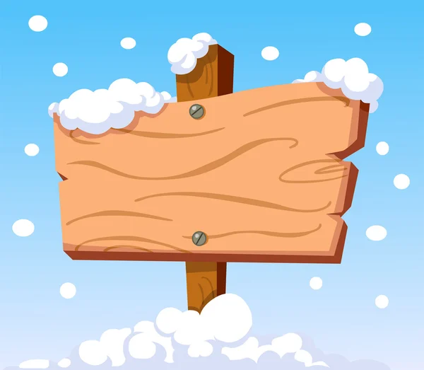 Sinal de madeira na neve — Vetor de Stock