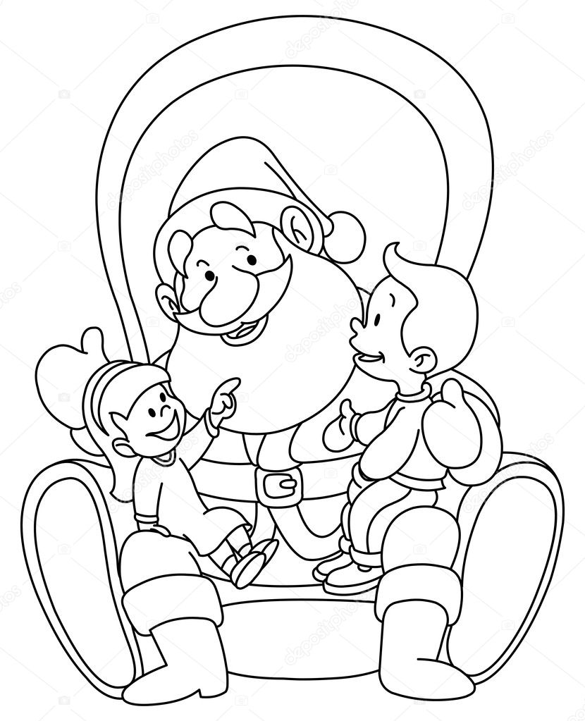 Outlined Santa with kids