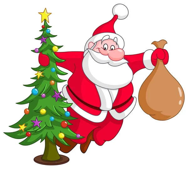 Santa con árbol de Navidad — Vector de stock