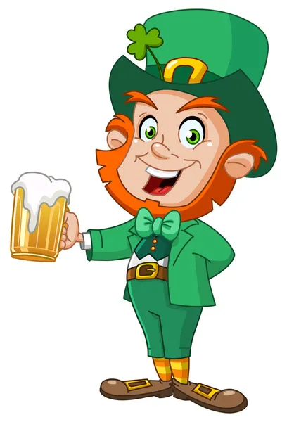 Leprecauno con birra — Vettoriale Stock