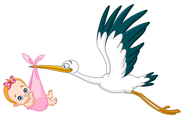 Stork and baby girl — Stock Vector