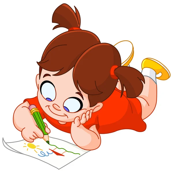 Little girl drawing — Stock Vector