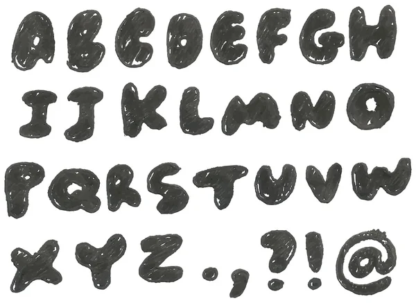 Handgezeichnetes geschwärztes Alphabet — Stockvektor