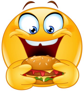 Aç emoji simgesi vegan burger yiyor.