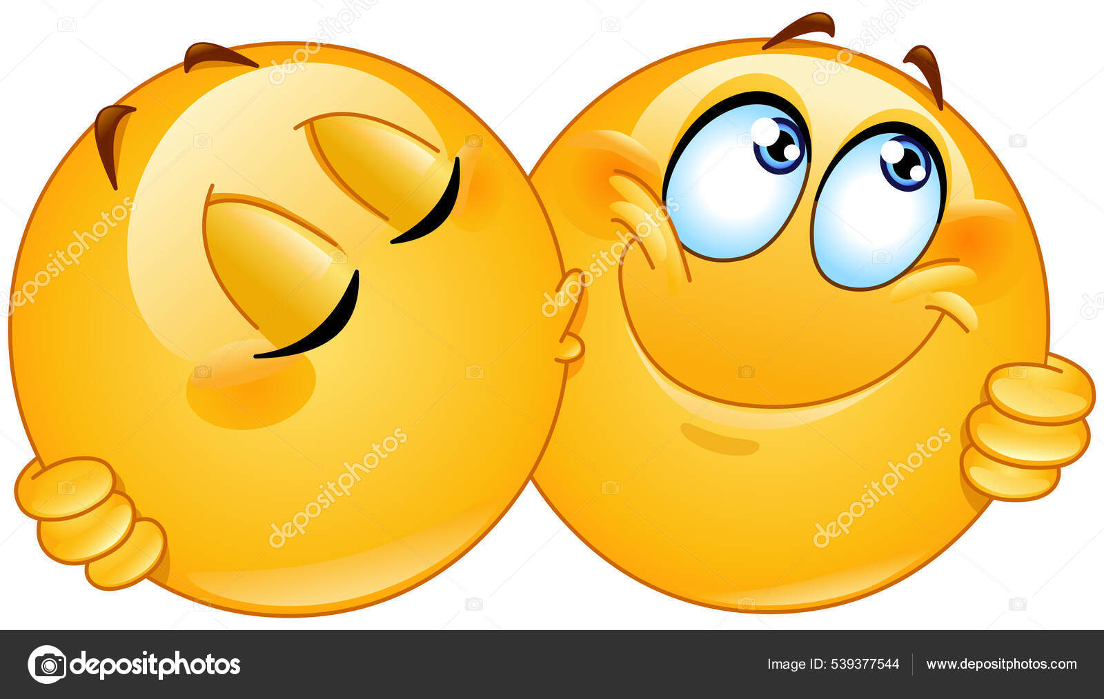 Two Emoji Emoticons Kissing Cheek Hugging Stock Vector by ...