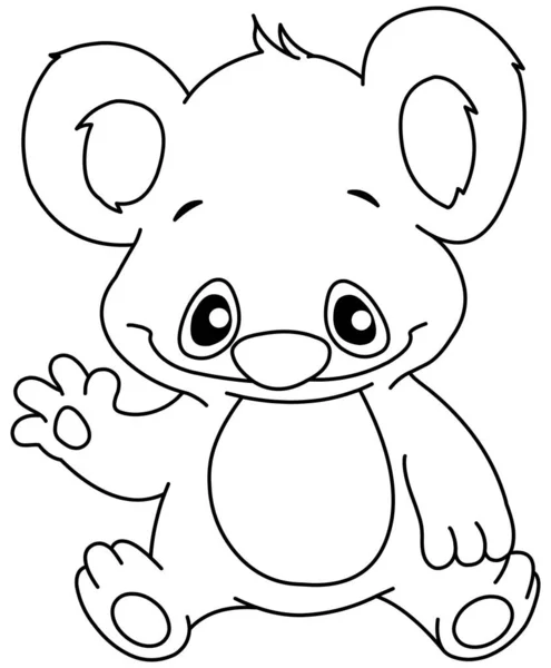 Umrissene Baby Koala Sitzt Und Winkt Vector Line Art Illustration — Stockvektor