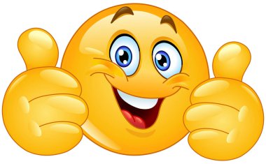 Mutlu emoji ifadeleri çift başparmak gösteriyor.
