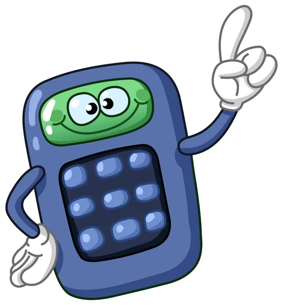 Happy Calculator Cartoon Character Pointing His Finger — Vetor de Stock