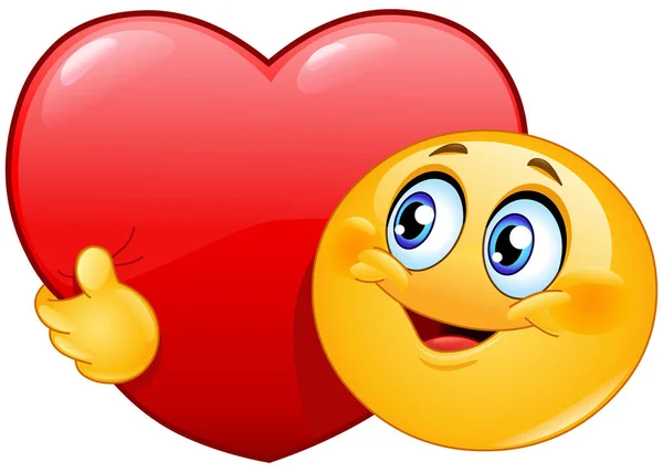 Glad Emoji Emoticon Kramar Ett Stort Rött Hjärta — Stock vektor