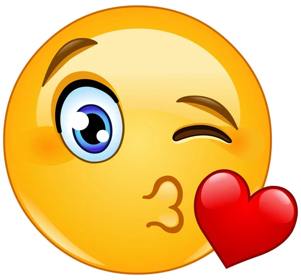 Emoticono Winking Emoji Cara Soplando Beso Con Corazón Rojo Ilustraciones De Stock Sin Royalties Gratis