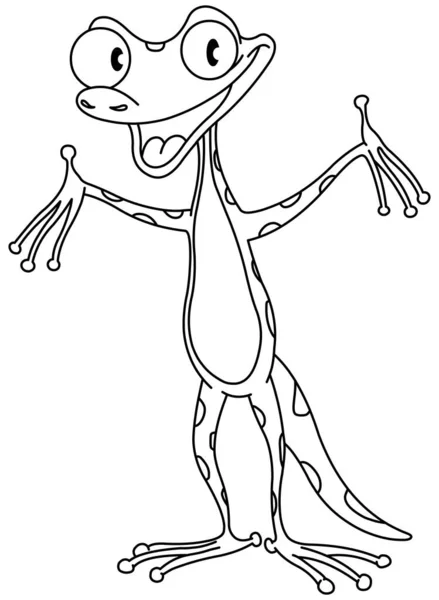 Obrysy Šťastný Roztomilý Gecko Drží Ruce Nahoru Vector Line Umění Royalty Free Stock Vektory