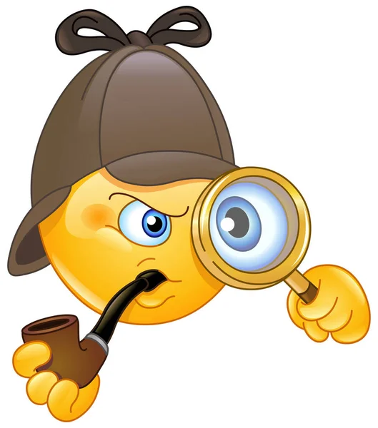 Retro Emoji Emoticon Detective Looking Magnifying Glass Smoking Pipe Telifsiz Stok Illüstrasyonlar