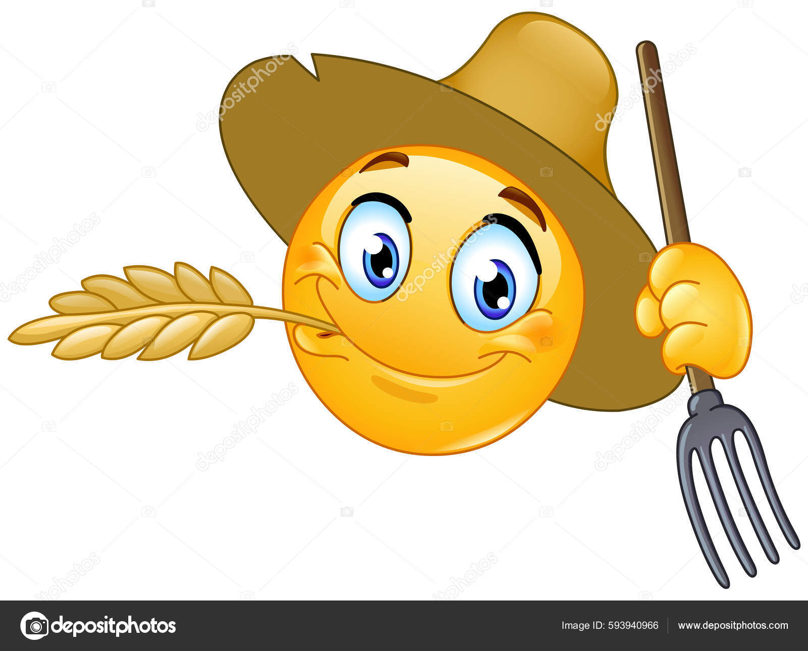 Happy Farmer Rancher Emoji Emoticon Chewing Barley Straw Holding