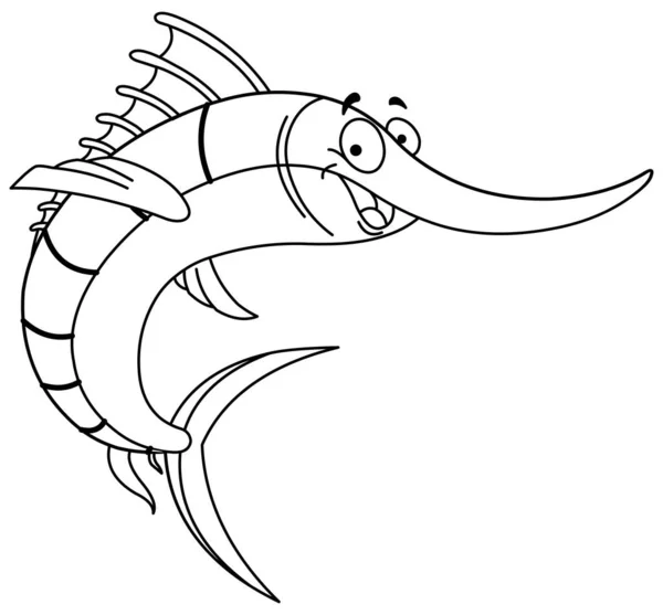Outlined Happy Swordfish Vector Line Art Illustration Coloring Page — Vetor de Stock