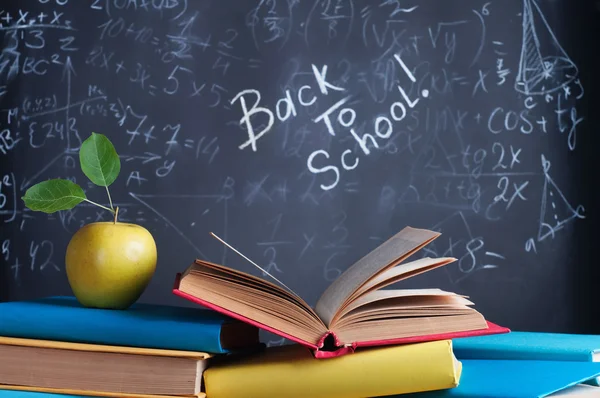 Books on the background of the school board — Stock Photo, Image