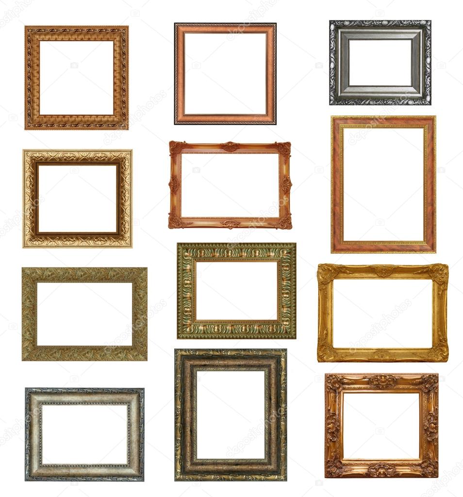 Antique picture frames isolated on white . High resolution