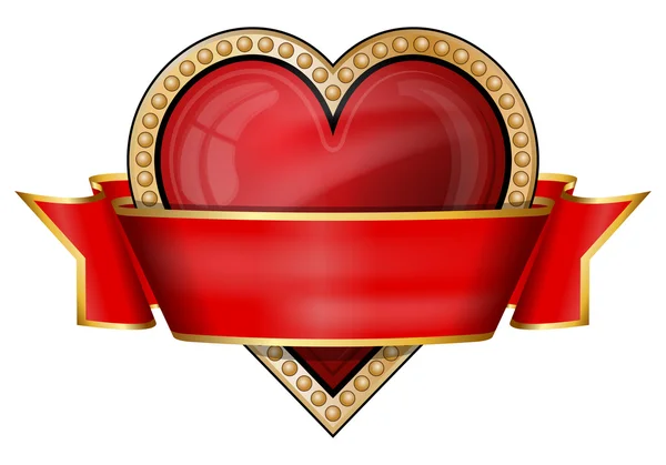 Des cœurs. icônes de costume de carte avec ruban — Image vectorielle
