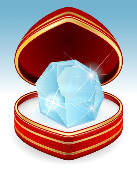 Gran diamante brillante en caja de regalo — Vector de stock