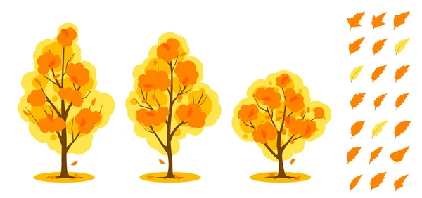 Autunno. Set di alberi e foglie — Vettoriale Stock