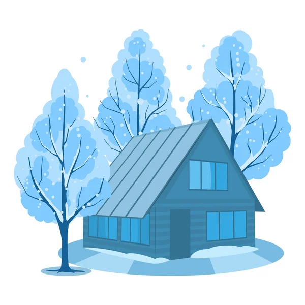 Winter. House surrounded by trees — Vetor de Stock