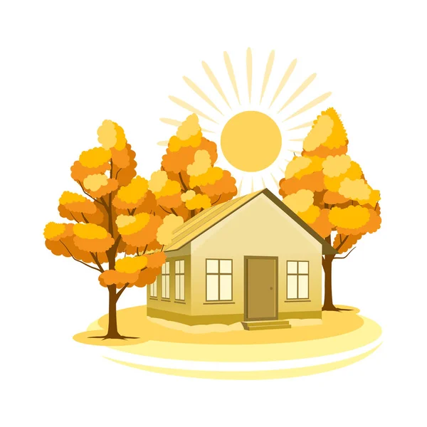 Осенний пейзаж. Дом в окружении деревьев — стоковый вектор