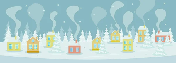Winterlandschaft Hintergrund. Häuser im Schnee — Stockvektor