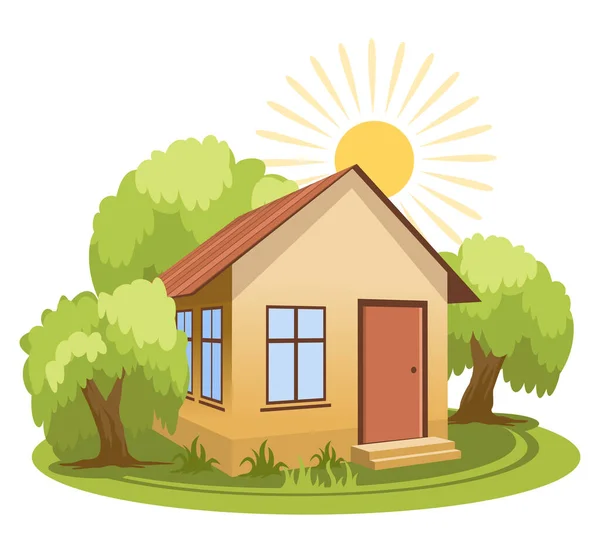 Summer landscape. House surrounded by trees Stock Illustration