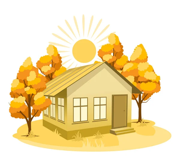 Paisaje de otoño. Casa rodeada de árboles — Vector de stock