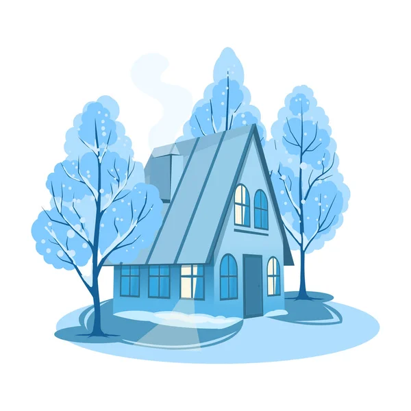 Winter landscape. House surrounded by trees — Stock Vector