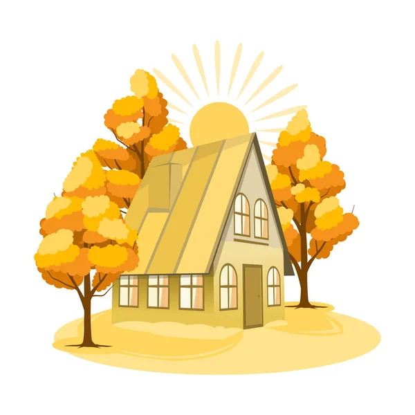 Осенний пейзаж. Дом в окружении деревьев — стоковый вектор