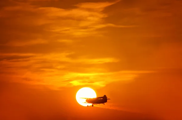 Sunset with Plane — Stock Photo, Image