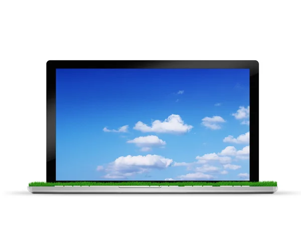 잔디 필드와 하늘 노트북 — 스톡 사진