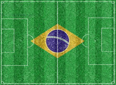 bir futbol sahası üzerinde Brezilya bayrağı
