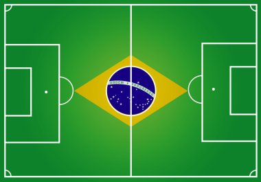 bir futbol sahası üzerinde Brezilya bayrağı
